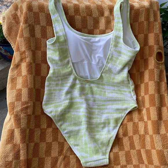 PINK Lime Green and White One-Piece Swimsuit - Picture 3 of 10